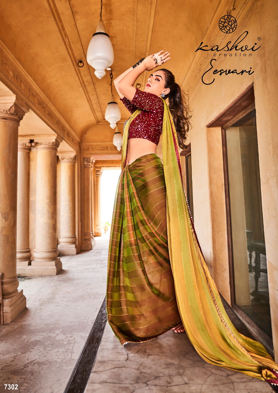 Kashvi Eesvari Party Wear Printed Stain Fancy Saree Collection